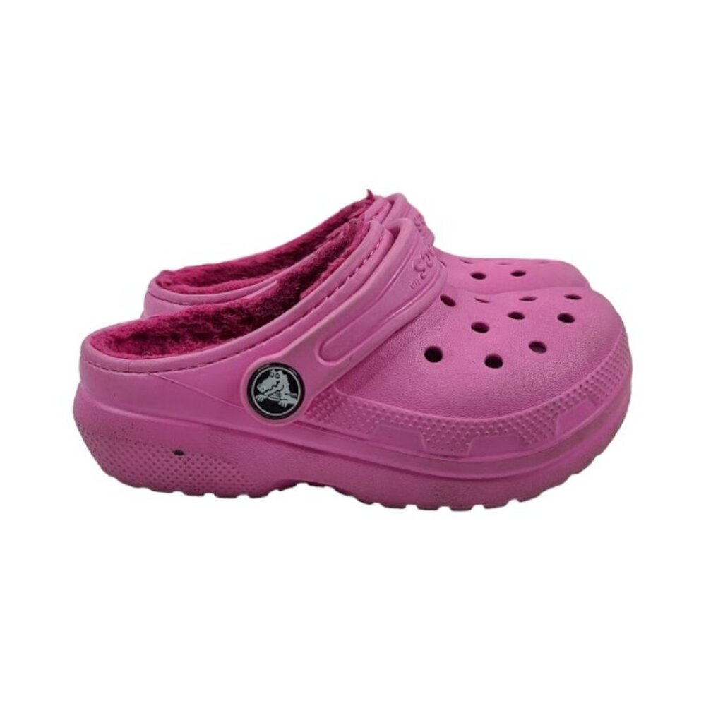 Crocs Girl's Pink Classic Lined Adjustable Slip-On Casual Clogs Size US 8